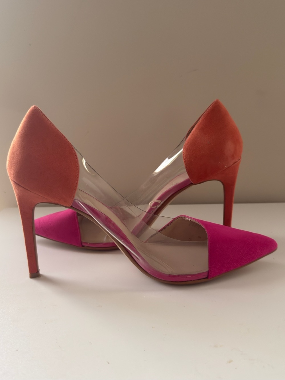 Mango Two-Tone Pink & Coral Pointed Stiletto Pumps